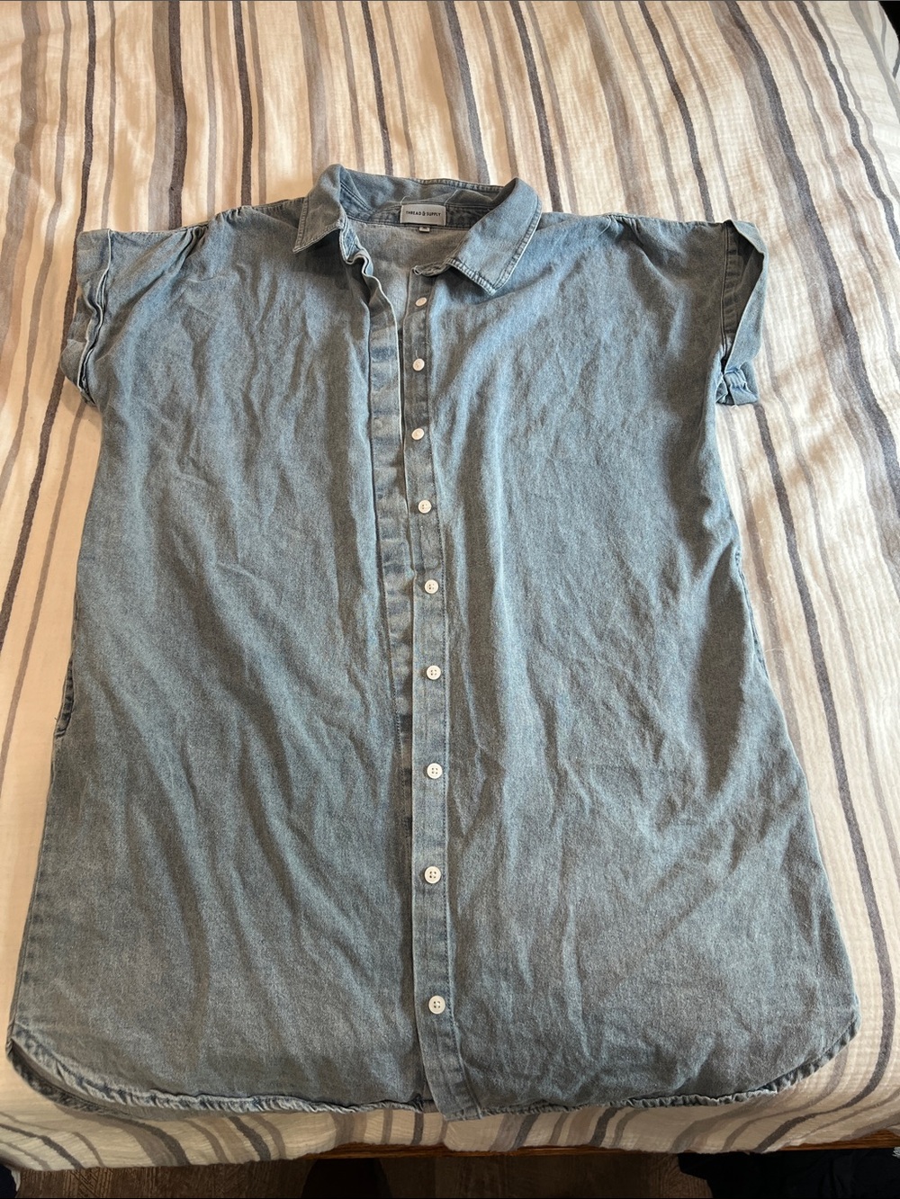 100% Cotton Light Blue Denim Button-Front Women’s Tunic